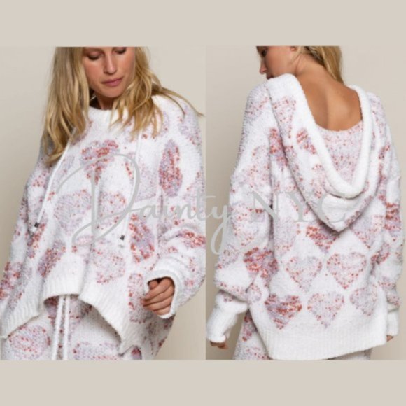 Hearts Berber Fleece Lounge Hoodie Sweater Plush - Picture 2 of 14